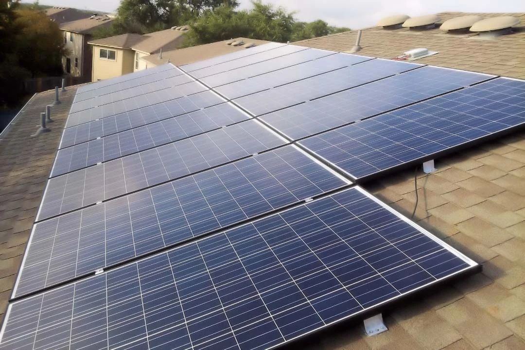 A close view of installed solar panels on a residential roof